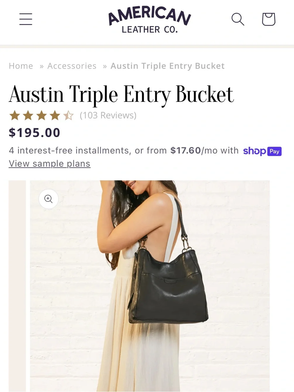 American Leather Co. Austin Triple Entry Bucket Black Shoulder Bag Purse